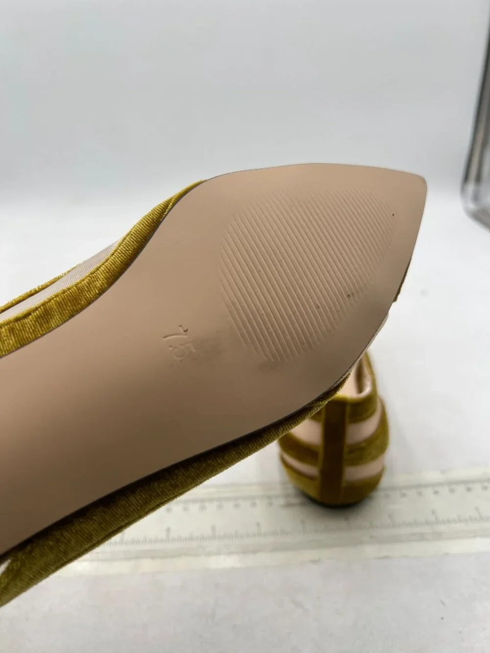 Pointed Velvet Striped Ballet Flat in Gold